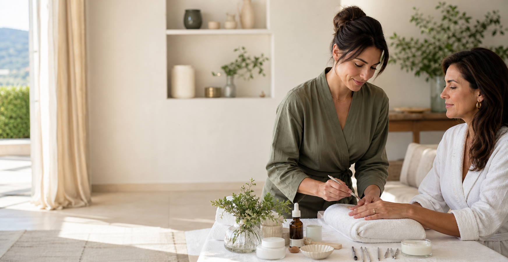 Soin esthétique professionnel réalisé au domicile d’une cliente